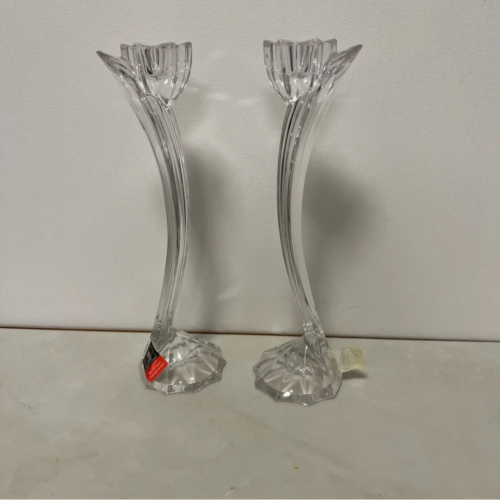 Mikassa Flower Song Austrian Crystal Clear Candle Holders small chip